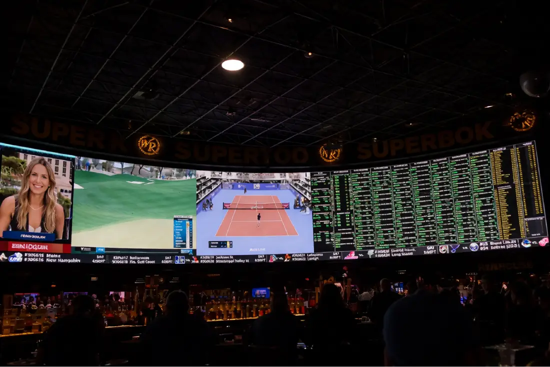 Screens showcasing sports in a sportsbook